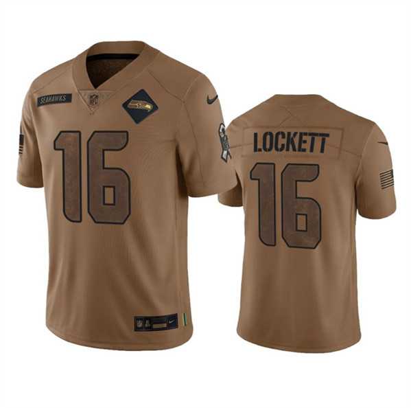 Men's Seattle Seahawks #16 Tyler Lockett 2023 Brown Salute To Service Limited Jersey Dyin